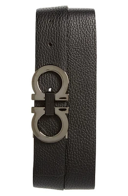 FERRAGAMO Reversible Double Gancio Belt Black/Hickory at Nordstrom, Cm