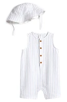 Nordstrom Print Cotton Henley Romper & Sun Hat Set at Nordstrom,