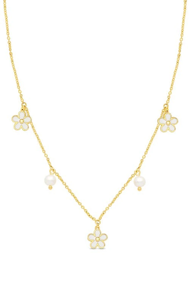 Lily Nily Flower & Pearl Charm Necklace in Gold at Nordstrom