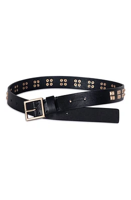 AllSaints Pyramid Stud Leather Belt Black /Warm Brass at Nordstrom,