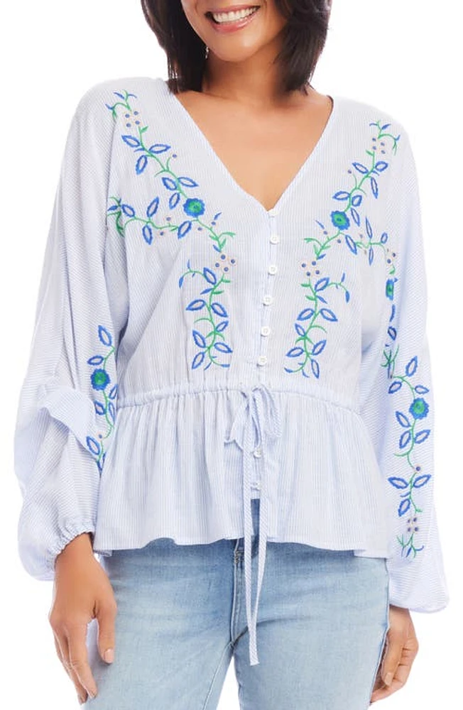 Karen Kane Floral Embroidered Stripe Top at Nordstrom