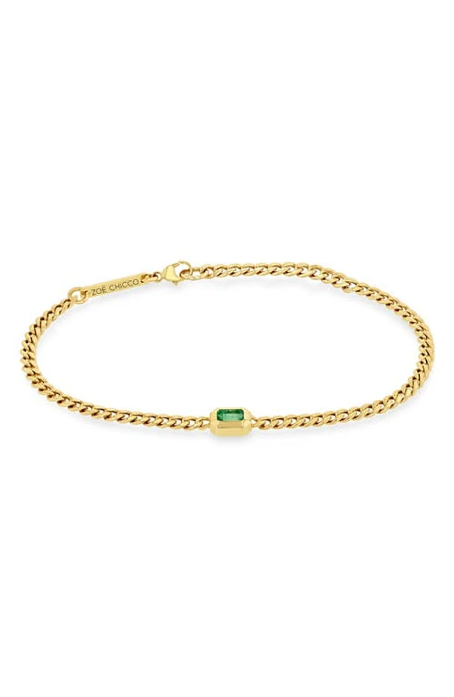 Zoë Chicco Emerald Curb Chain Bracelet in 14K Yellow Gold at Nordstrom, Size 6.5