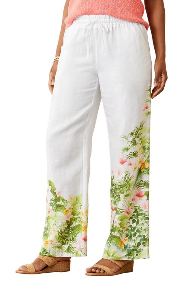 Tommy Bahama Floral Riviera Linen Drawstring Pants White at Nordstrom,