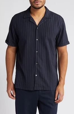 Rails Sinclair Textured Stripe Camp Shirt Deep Water at Nordstrom,