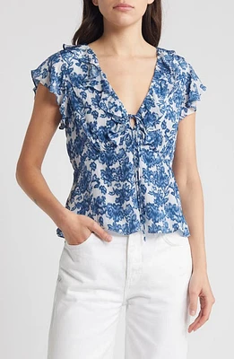 Rails Carmine Floral Flutter Sleeve Top Chambray at Nordstrom,