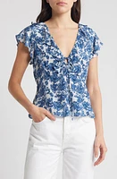 Rails Carmine Floral Flutter Sleeve Top Chambray at Nordstrom,