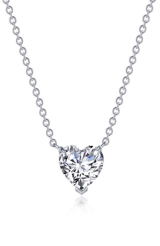 Lafonn Simulated Diamond Solitaire Heart Pendant Necklace in White/Silver at Nordstrom, Size 20