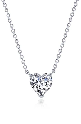 Lafonn Simulated Diamond Solitaire Heart Pendant Necklace in White/Silver at Nordstrom, Size 20