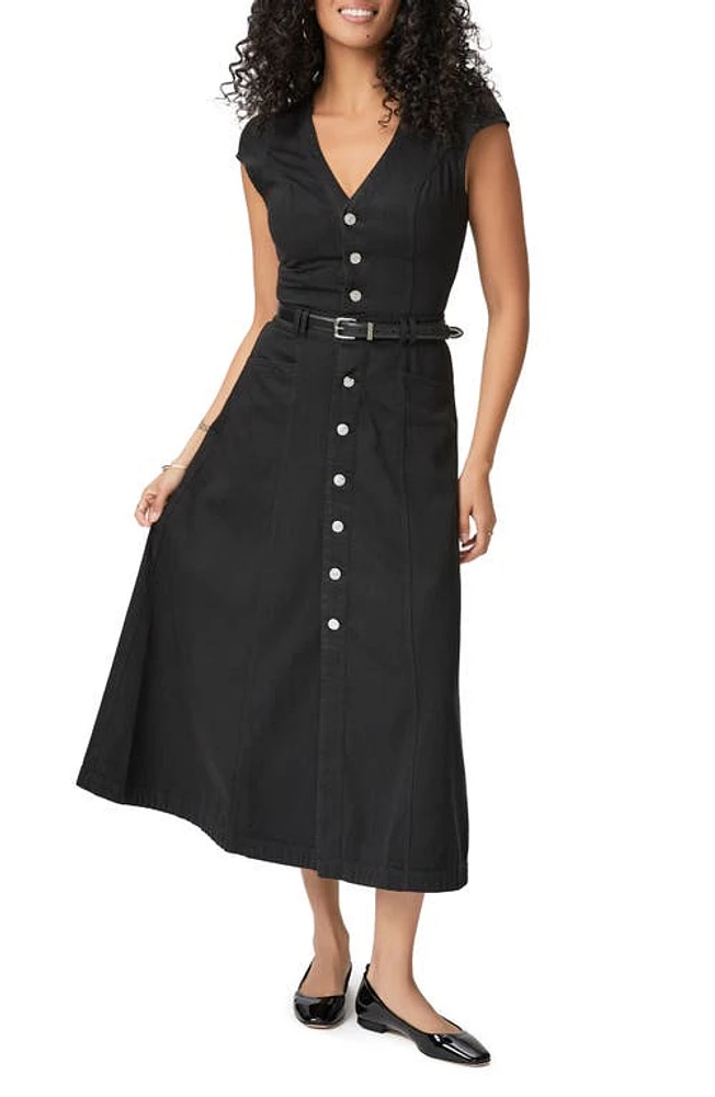 PAIGE Aida Cotton Blend Midi A-Line Shirtdress Vintage Black at Nordstrom,