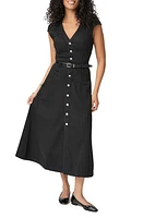 PAIGE Aida Cotton Blend Midi A-Line Shirtdress Vintage Black at Nordstrom,