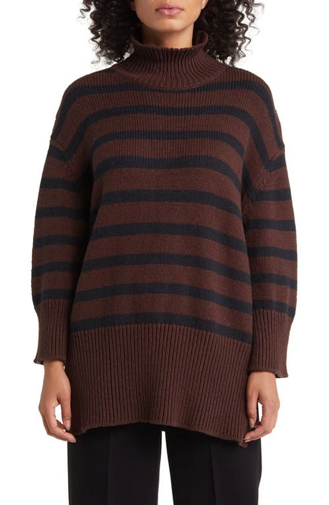 Masai Copenhagen Fabi Stripe Turtleneck Sweater in Coffee/blk at Nordstrom, Size Large