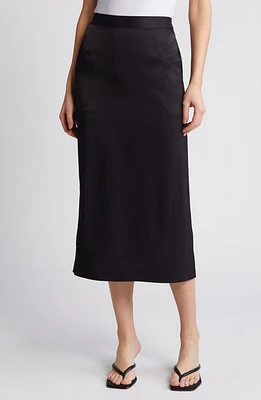 RUE SOPHIE Cassiel Satin Midi Skirt Black at Nordstrom,