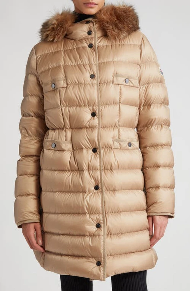 Moncler Hirmafur Quilted Down Coat with Removable Genuine Shearling Trim Brown at Nordstrom,