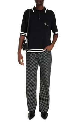 Balmain Signature Logo Cotton Blend Polo Eer Black/Natural at Nordstrom,