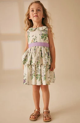 Laura Ashley Kids' Floral Tiered Cotton Dress Cream /Purple at Nordstrom,