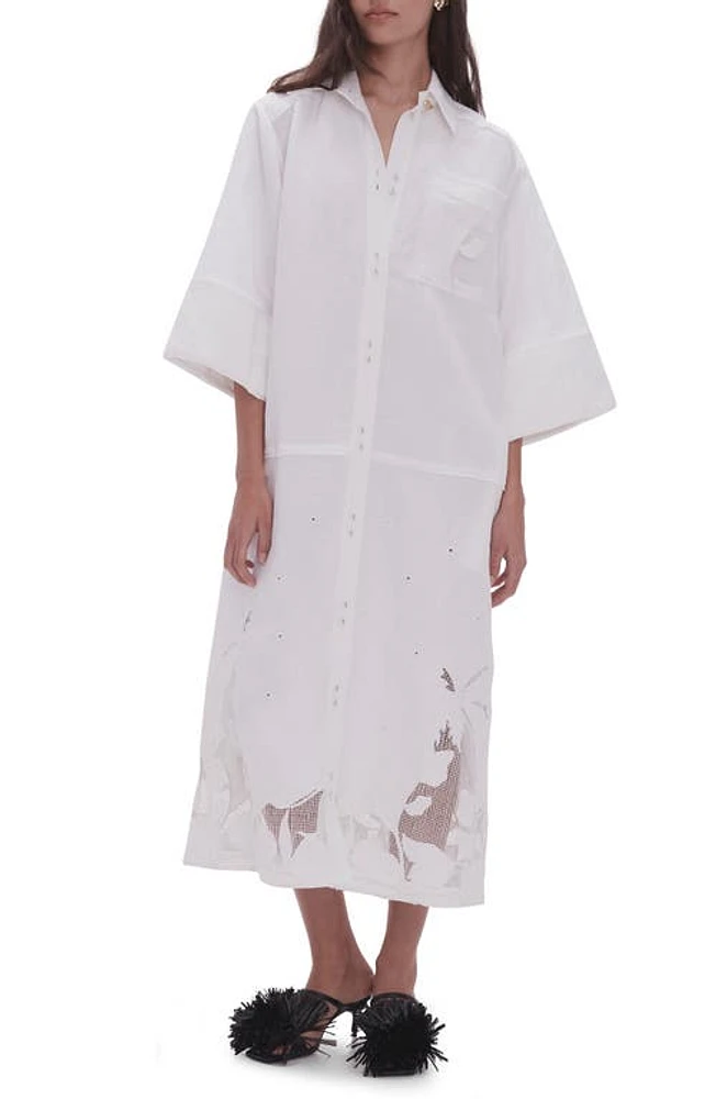 Aje Agua Embroidery Detail Linen Blend Shirtdress Ivory at Nordstrom, Us