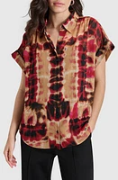 DKNY Metallic Crinkle Short Sleeve Chiffon Button-Up Shirt Rippled Inkblot at Nordstrom,