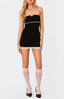 EDIKTED Miri Lace Trim Strapless Minidress Black at Nordstrom,