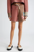 YanYan Embroidered Colorblock Stripe Wool Sweater Shorts Hazelnut/Rose at Nordstrom,