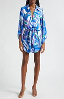 Ramy Brook Penny Retro Print Long Sleeve Shirtdress in Marrakech Blue at Nordstrom, Size Small