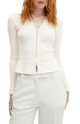 MANGO Zip Rib Cardigan in Ecru at Nordstrom, Size Medium