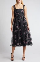 Lulus Floral Midi Dress Black/Pink/Green at Nordstrom,