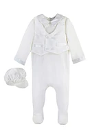 Carriage Boutique Elegant Christening Romper & Newsboy Cap Set in White at Nordstrom