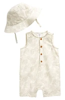 Nordstrom Print Cotton Henley Romper & Sun Hat Set at Nordstrom,