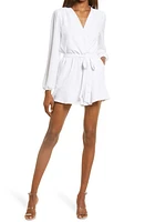 Fraiche by J Flaired Tie Waist Long Sleeve Romper White at Nordstrom,