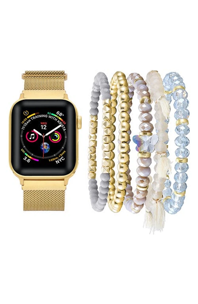 The Posh Tech Beaded Bracelet & Mesh Apple Watch Watchband Set in Gold at Nordstrom, Size 42Mm