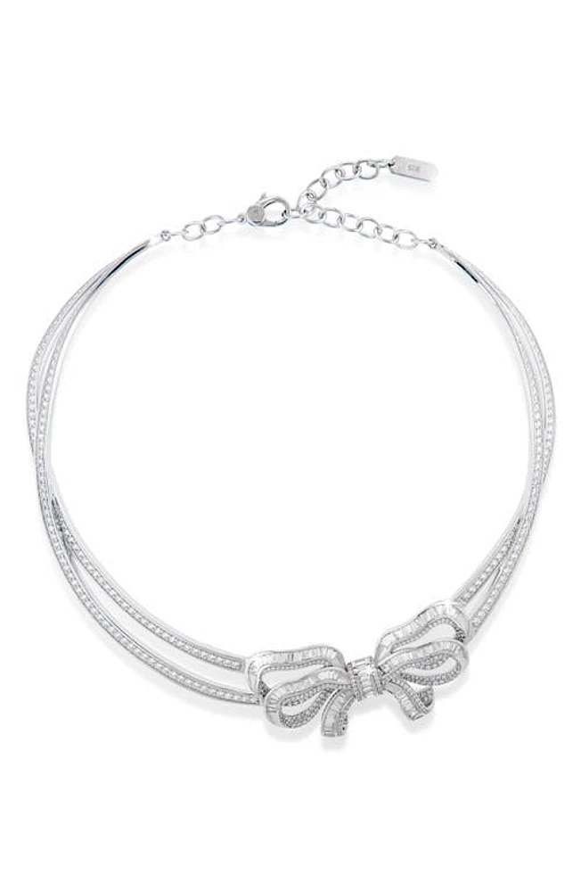 Judith Leiber Pavé Bow Double Strand Necklace in Silver/Clear at Nordstrom