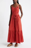 Nordstrom Cotton & Silk Tie Waist Tiered Sundress at Nordstrom,