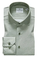 Emanuel Berg 4Flex Modern Fit Heathered Knit Button-Up Shirt in Medium Grey/green at Nordstrom, Size X-Large