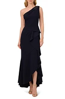 Adrianna Papell Beaded One-Shoulder Crepe Gown Midnight at Nordstrom,