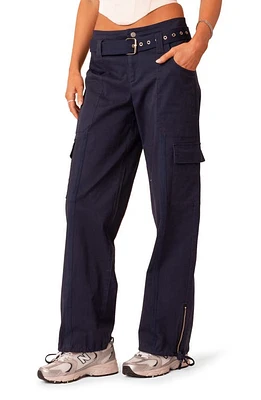 EDIKTED Manuel Belted Low Rise Cargo Pants Navy at Nordstrom,