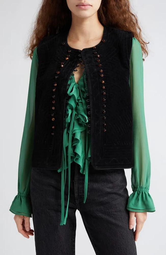 Bode Embroidered Cotton Velveteen Vest in Black at Nordstrom, Size 12