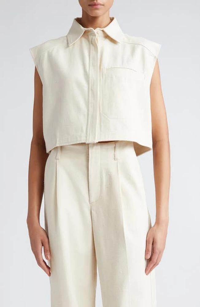 Loulou Studio Adora Sleeveless Boxy Button-Up Crop Top in Rice Ivory at Nordstrom, Size X-Large