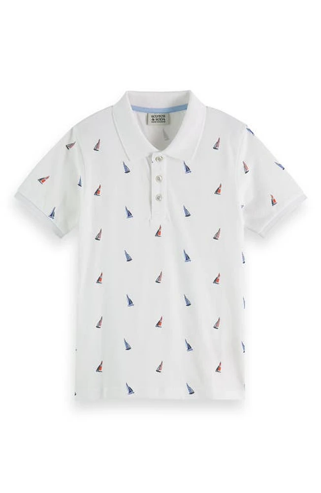 Scotch & Soda Kids' Sailboat Print Piqué Polo 7301 White M S at Nordstrom, Y