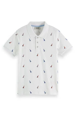 Scotch & Soda Kids' Sailboat Print Piqué Polo 7301 White M S at Nordstrom, Y