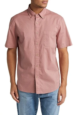 Faherty Playa Diamond Print Stretch Short Sleeve Organic Cotton Button-Down Shirt Sunrose at Nordstrom,