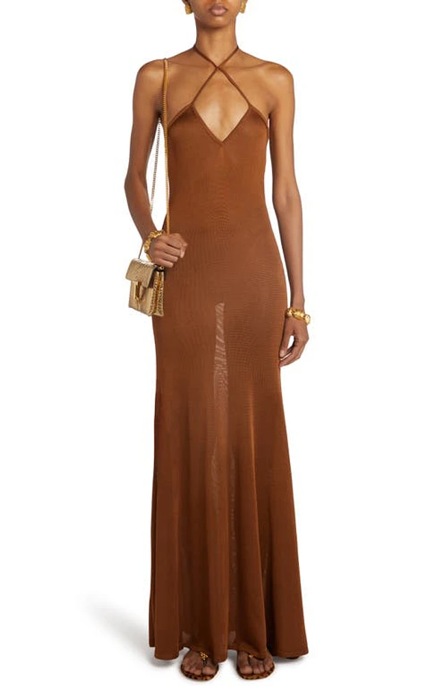 TOM FORD Slinky Jersey Halter Dress Bronze at Nordstrom,