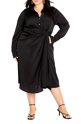 City Chic Alena Long Sleeve Satin Midi Shirtdress at