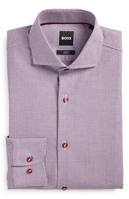 BOSS Hank Slim Fit Micropattern Stretch Dress Shirt in Dark Purple at Nordstrom, Size 15