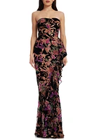 Dress the Population Paris Ruffle Strapless Gown Black Multi at Nordstrom,