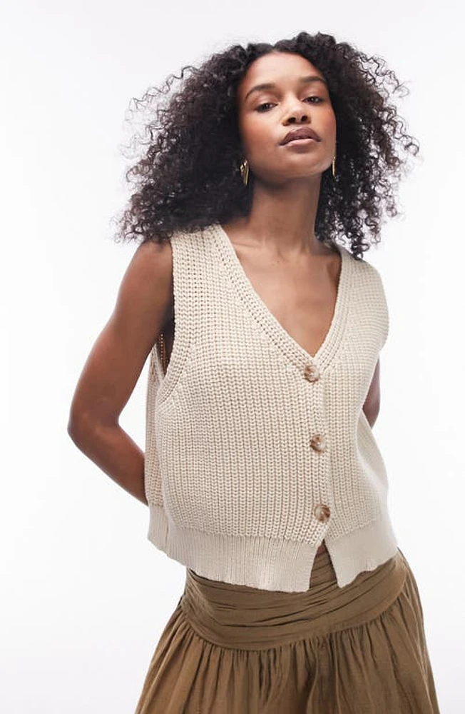 Topshop Cotton Blend Sweater Vest Stone at Nordstrom,