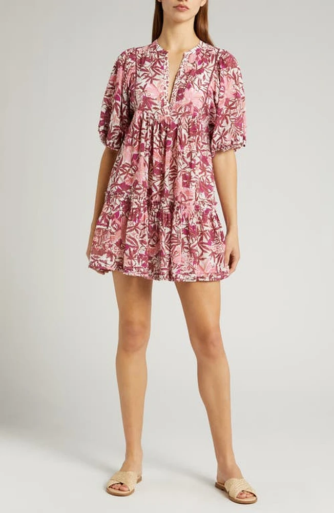 Poupette St Barth Aria Floral Cover-Up Minidress Pink Orchid Ocp at Nordstrom,