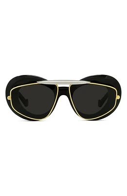 Loewe Double Frame 47mm Small Cat Eye Sunglasses in Shiny Black /Smoke at Nordstrom