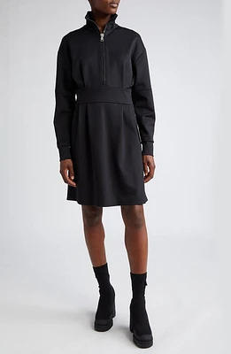 Moncler Long Sleeve Knit Quarter Zip Dress Black at Nordstrom,