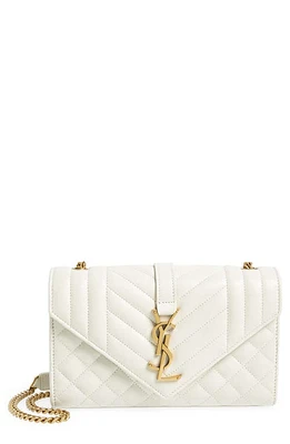 Saint Laurent Small Envelope Chain Strap Leather Shoulder Bag in Crema Soft at Nordstrom