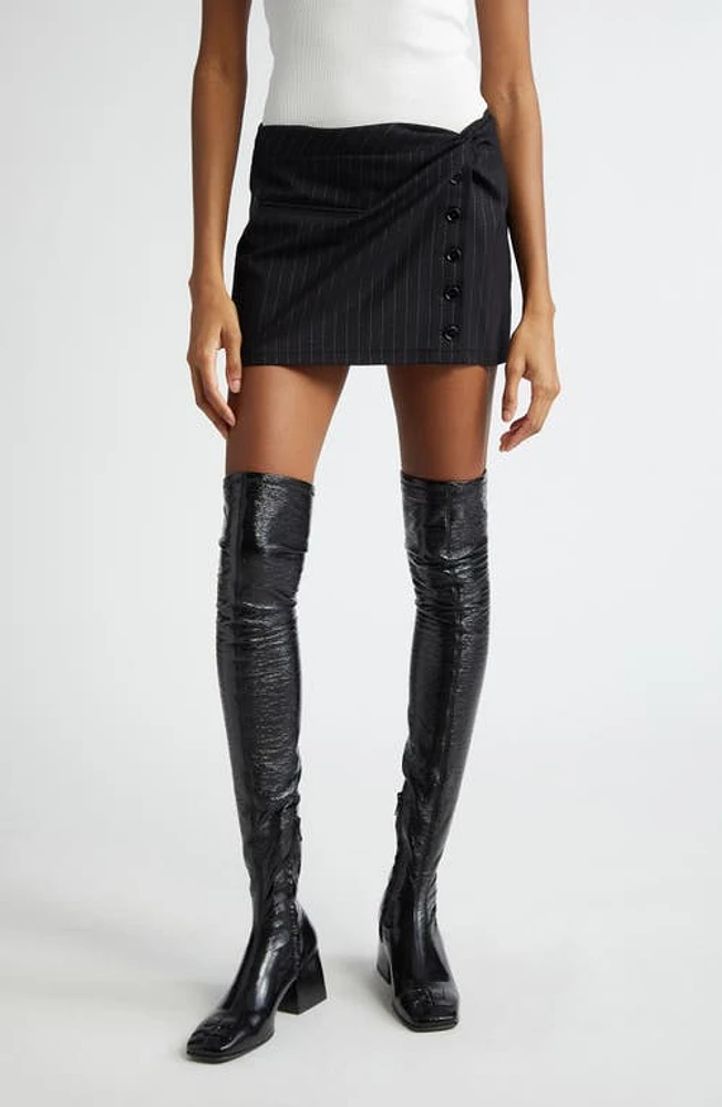 Courrèges Twist Snap Pinstripes Wool Miniskirt Black/White at Nordstrom, Us